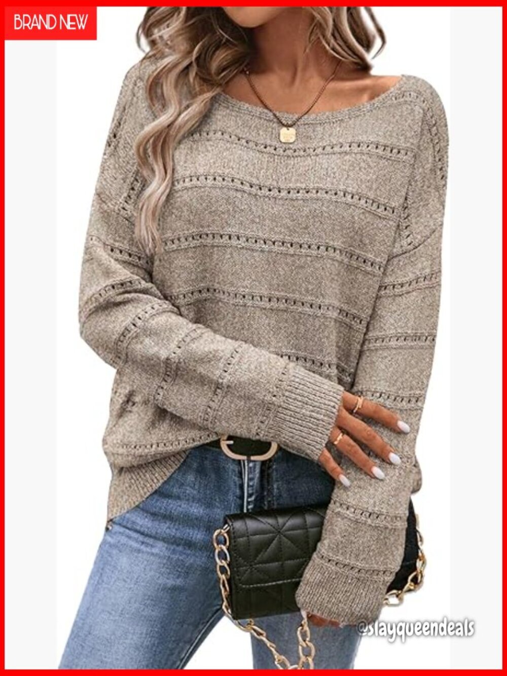 Oversized Cable Knit Pullover Sweater Long Sleeve Boat Neck Soft